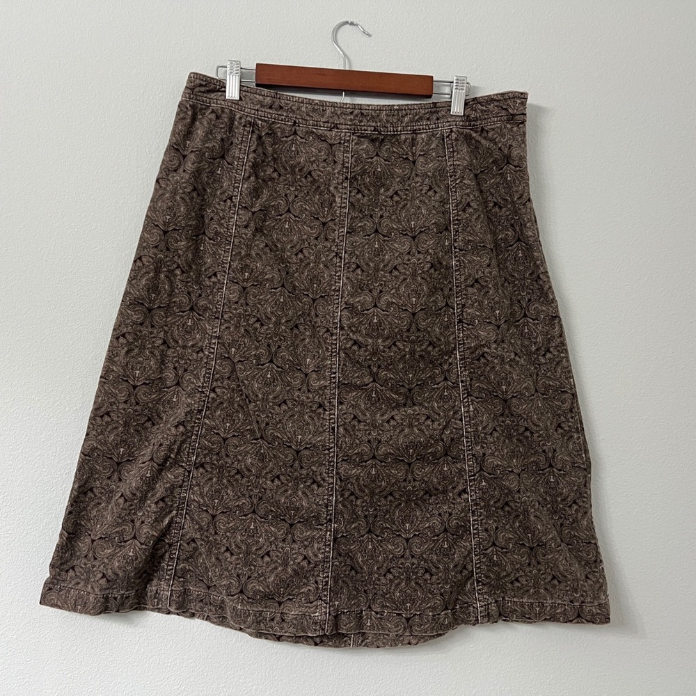 Croft & Barrow Corduroy Skirt Womens 12 Brown Paisley Stretch A-Line Midi Vtg